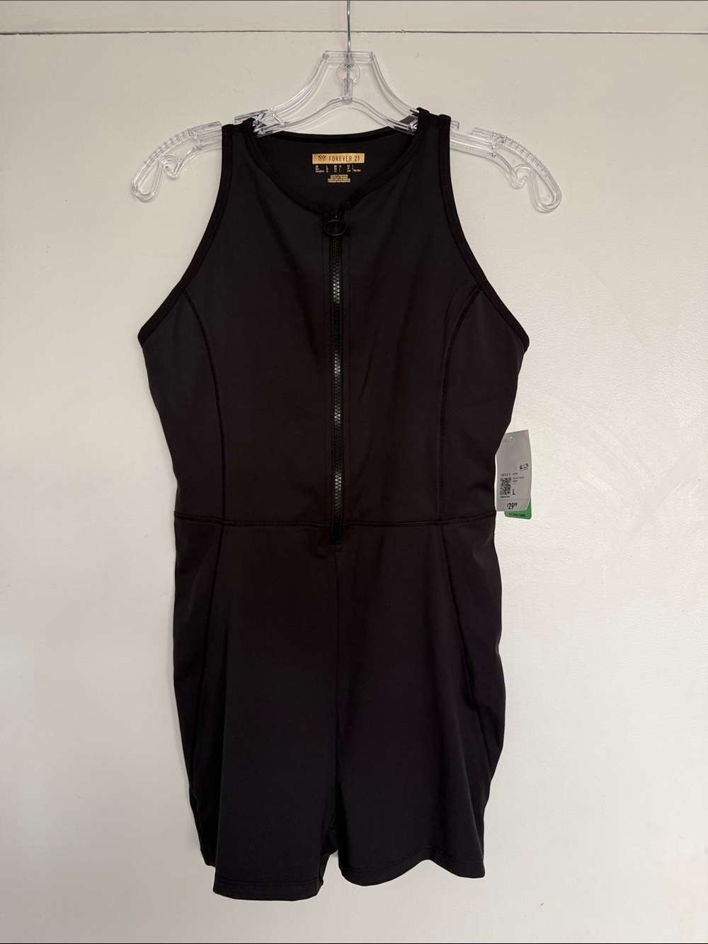 Forever 21 Active Black Zip Unitard Romper Cutout Biker Onesie Catsuit L NWT
